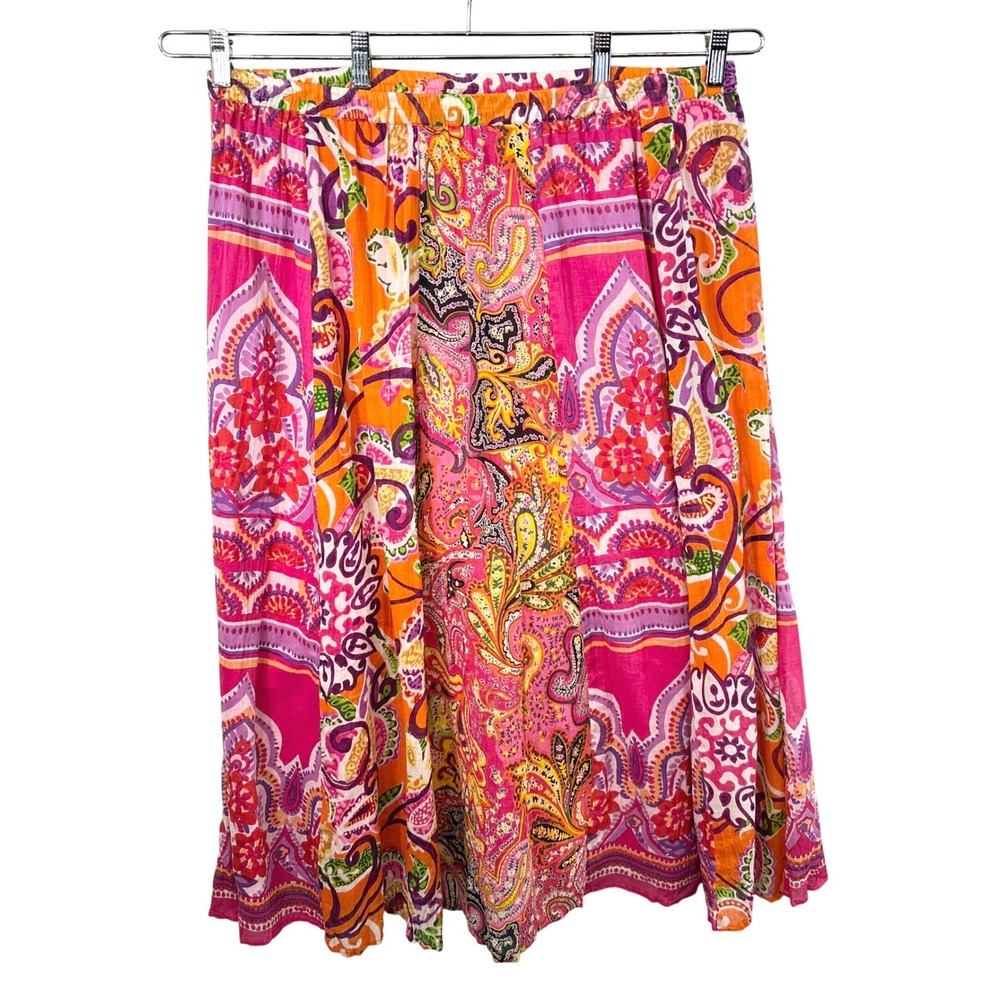 VTG Choices XL Maxi Skirt Pink Orange Paisley Floral Cotton Boho Flowy Y2K 1057